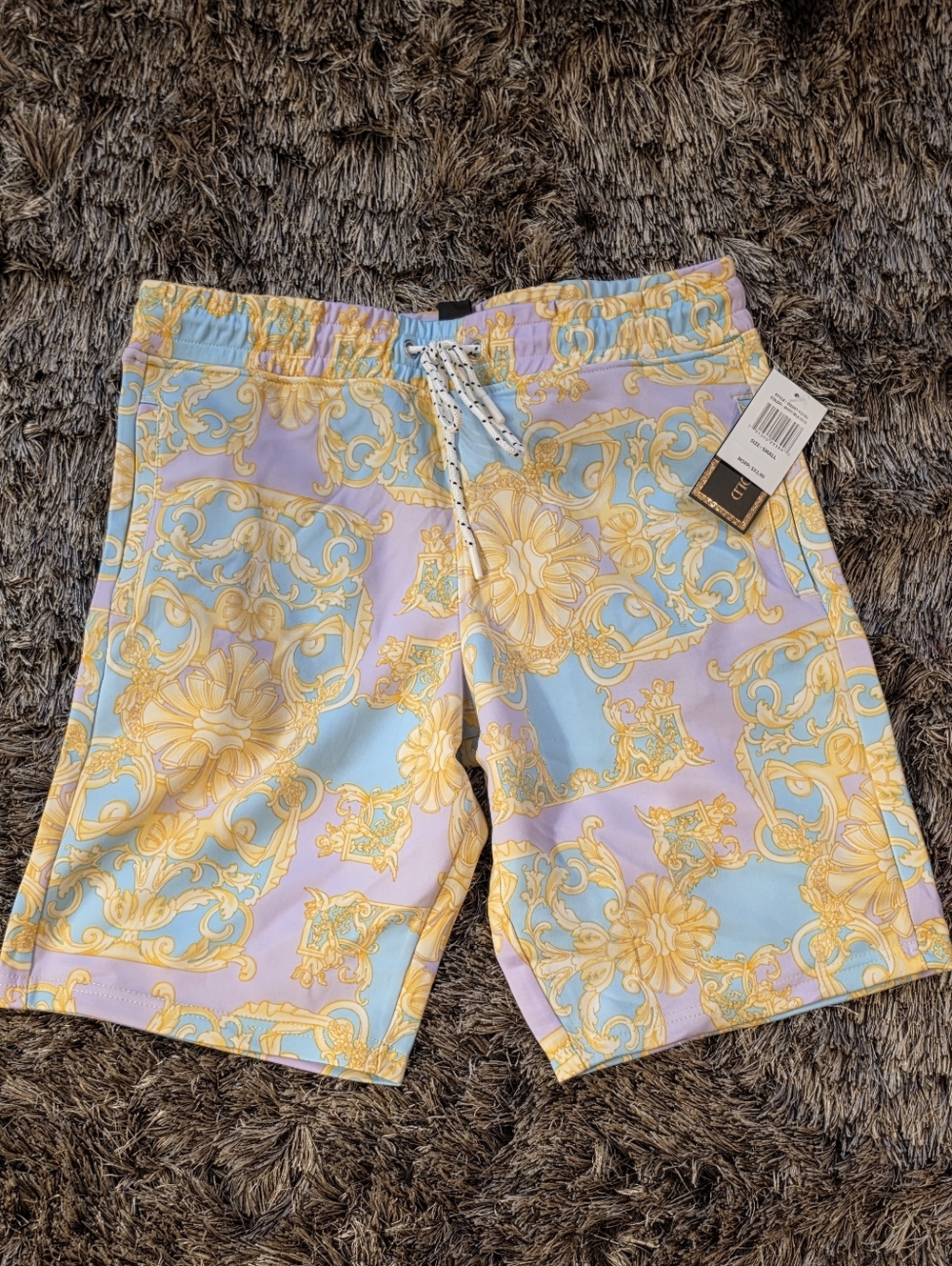 Baroque Gold Drill Clothing Co. Men's Medium Print Drawstring Shorts NWT Small